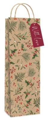 Christmas Gift bag Kraft Holly Bottle ( 12 x 36 x 8cm)