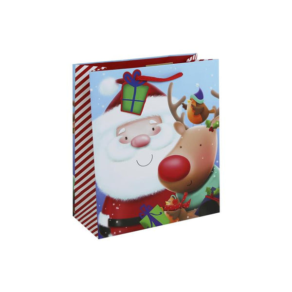 Christmas Cute Santa Reindeer Medium Gift Bag ( 215mm x 253mm x 102mm)