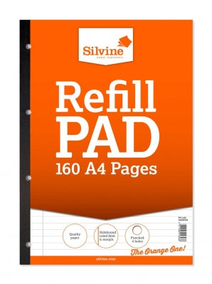 SILVINE A4 REFILL PAD LINED WITH MARGIN 160 PAGES