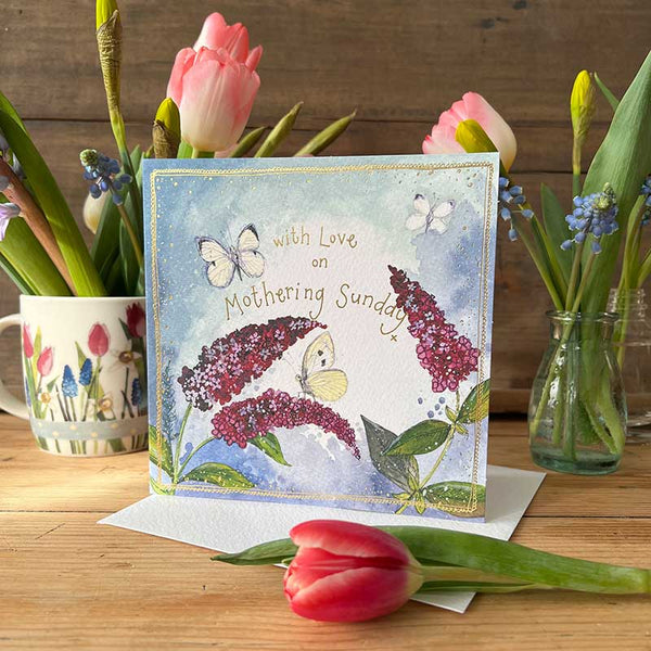 With Love on Mothering Sunday Butterflies and Buddleia Card