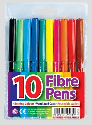 10 Fibre Pens - Felt Tip Pens