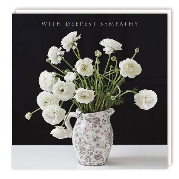 Sympathy - Patterned Jug of White Flowers - Foil Greeting Card