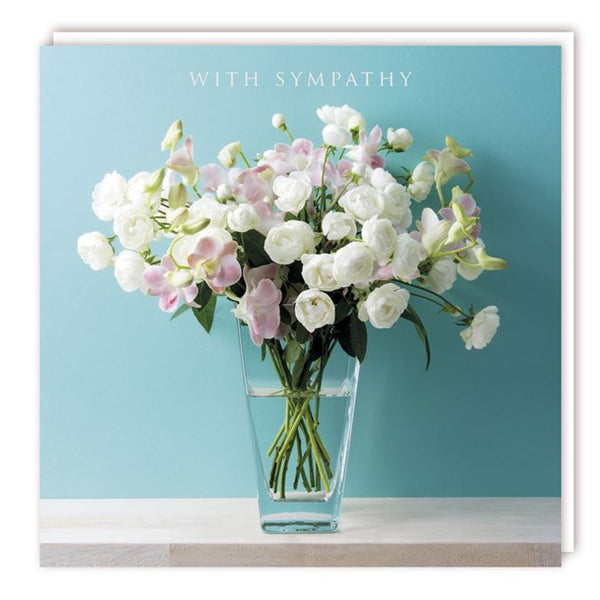Sympathy - Vase of pink and white flowers - Foil Greeting Card