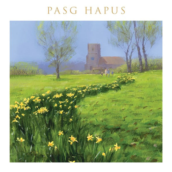Pack of 5 Welsh Easter Cards - Row of daffodils