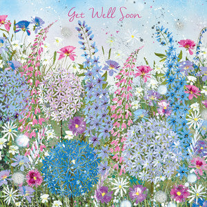 Delphinium & Daisy Sparkle- Get Well Greeting Card