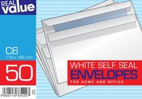 Real Value 50 White Envelopes Size 114 x 162 cm C6