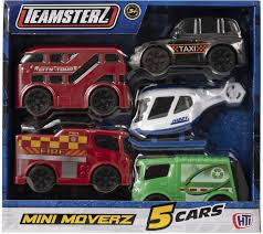 Teamsterz Mini Movers 5 Cars - Bus/Fire Engine/Taxi/Helicopter/Garbage Truck
