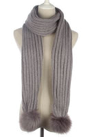 Pom Pom Knitted Scarf - Grey