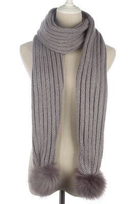 Pom Pom Knitted Scarf - Grey