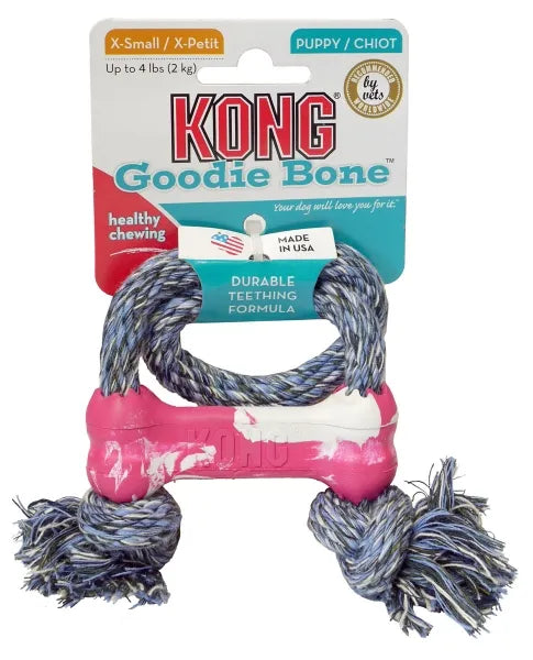 KONG Puppy Goodie Bone With Rope Xtra Small