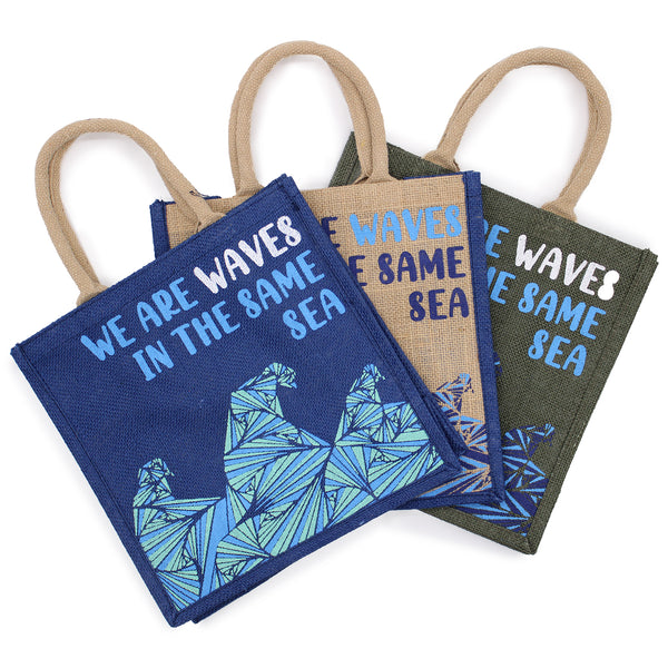 Printed Jute Bag - We are Waves - Grey, Blue or Natural