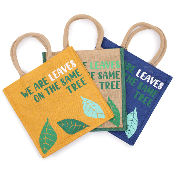 Printed Jute Bag - We are Leaves - Yellow, Blue or Natural