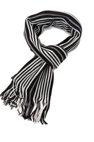 Vertical Stripe Knitted Tassel Unisex Scarf - Black