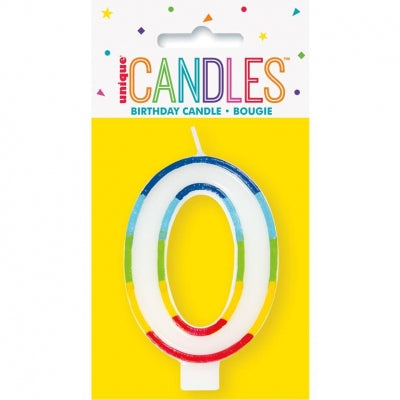 Rainbow Border Number 0 Birthday Candle