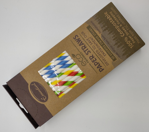 ESSENTIAL BOX OF 50 19cm ASSORTED STRIPED PAPER STRAWS