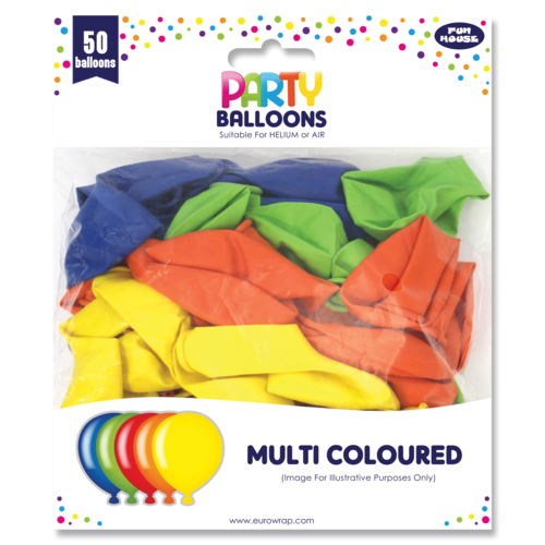 PARTY ESSENTIALS RANGE PACK OF 50 22cm ASSORTED COLOURED BALLOONS