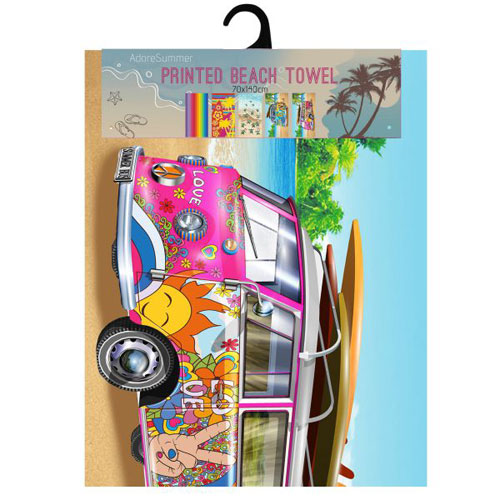 MICROFIBRE BEACH TOWELS SUMMER BUS PINK **