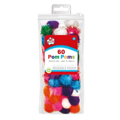 Kids Create Activity 60 Mix Coloured & Glitter Pom Poms*