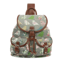 Birds and Flowers Vintage Retro Backpack Grey