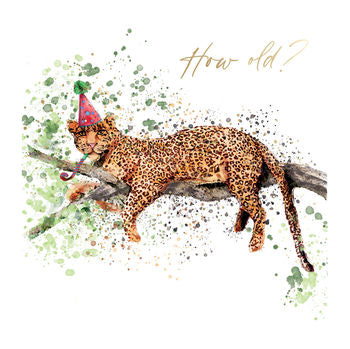 Cheetah On Branch With Party Blower Greeting Card