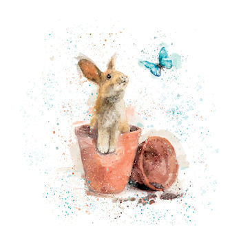 Rabbit In Plant Pot Greeting Card