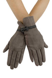 Suede Effect Touchscreen Gloves With Contrast Bow - Grey
