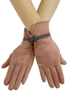 Suede Effect Touchscreen Gloves With Contrast Bow - Pink