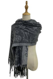Cute Dog & Love Heart Reversible Print Tassel Scarf - Denim