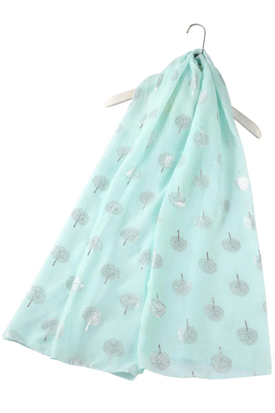 Silver Tree Print Scarf - Mint Green
