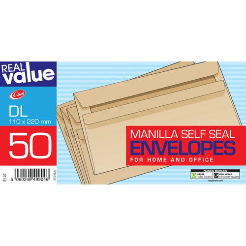 50 Manilla envelopes 110 x220mm DL Self Seal