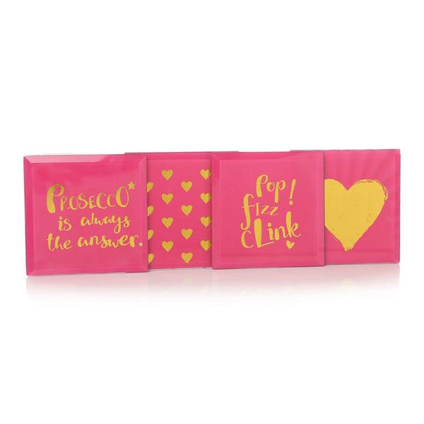 Coasters - Pink, Gold Heart S/4 10cm