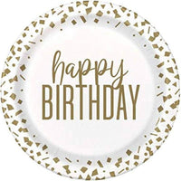 Confetti Gold Birthday ROUND 9" DINNER PLATES 8 PACK