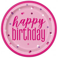 Glitz Pink & Silver Happy Birthday 9" Plates 8 Pack