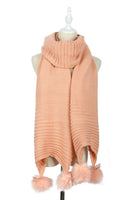 Plain Knitted Double Pom Pom Scarf - Baby Pink