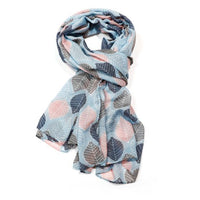 Large Leaves Scarf BLUE