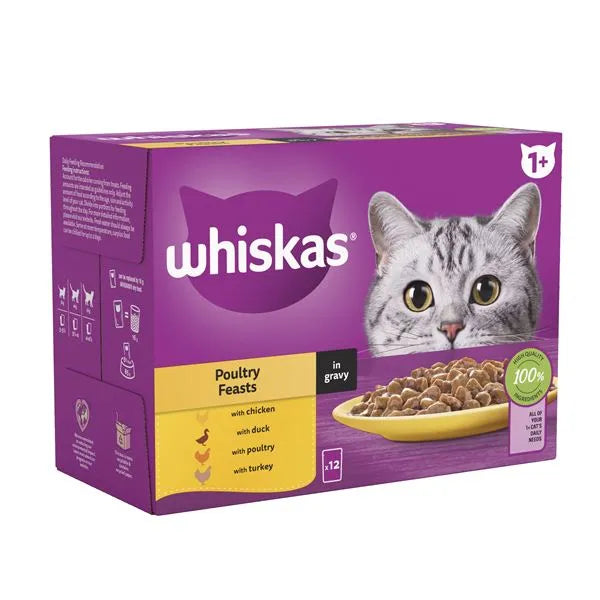 Whiskas 1+ Cat Pouches Poultry Feasts In Gravy 12x85g