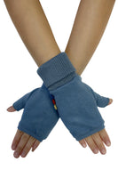 Elasticated Plain Button Fingerless Gloves - Powder Blue
