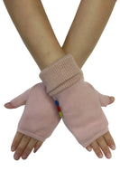 Elasticated Plain Button Fingerless Gloves - Light pink