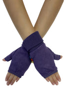 Elasticated Plain Button Fingerless Gloves - purple