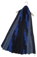 Large Diagonal Stripe Crinkle Frayed Scarf - Navy