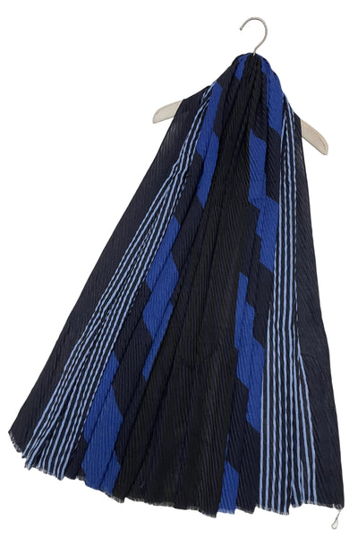 Large Diagonal Stripe Crinkle Frayed Scarf - Navy