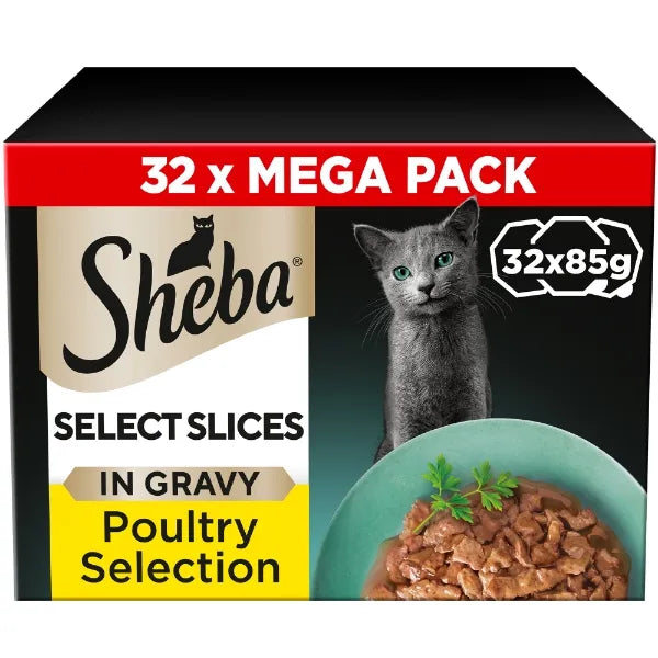 SHEBA Select Slices Wet Cat Food Trays Poultry Selection in Gravy 32 x 85g