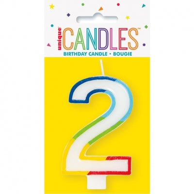 Rainbow Border Number 2 Birthday Candle