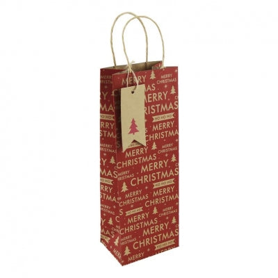 Christmas Red Kraft Text Bottle Bag ( Merry Christmas )