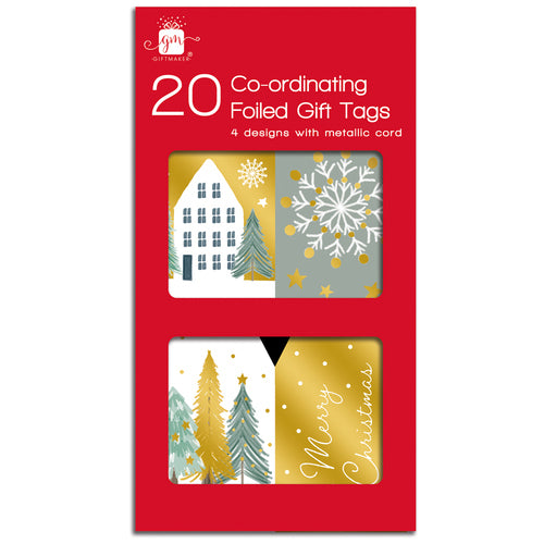 GIFTMAKER Pk20 GIFT TAGS WITH METALLIC STRING - WINTER WONDERLAND
