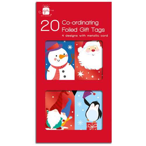 GIFTMAKER Pk20 GIFT TAGS WITH METALLIC STRING - SANTA & FRIENDS