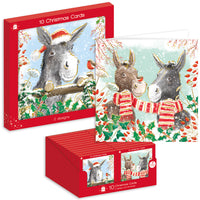 GIFTMAKER 10in BOXED SQUARE CHRISTMAS CARDS (2 DESIGNS) - DONKEYS