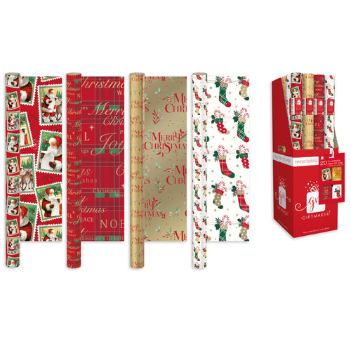 GIFTMAKER CHRISTMAS 4M RECYCLABLE ROLL WRAP - TRADITIONAL