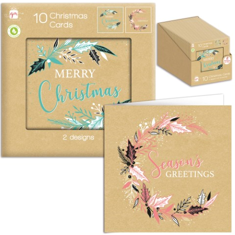 GIFTMAKER 10in KRAFT FOLIAGE SQUARE CARDS