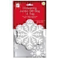 GIFTMAKER CHRISTMAS DRAWSTRING JUMBO GIFT BAG WITH TAG - SILVER MERRY CHRISTMAS